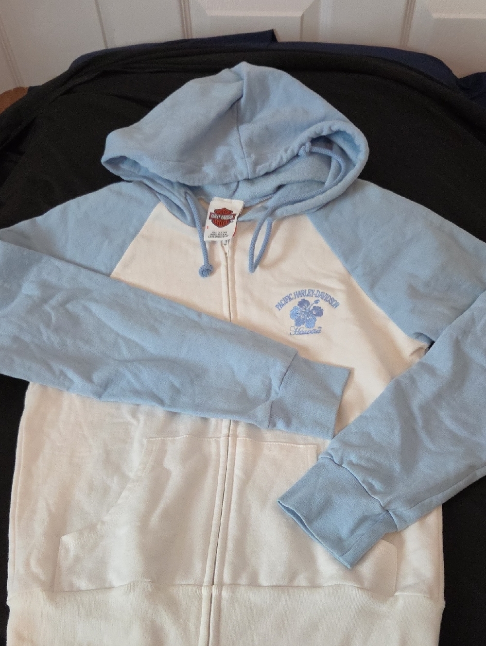 Harley-Davidson Womens Light Blue & Cream Raglan Zip Hoodie